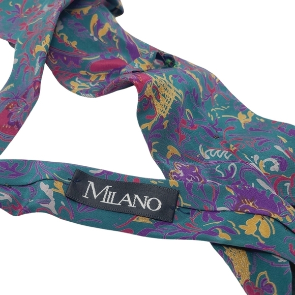 Milano | Men's Vintage Multicolored Floral Printed Silk Tie (One Size) - Picture 2 of 12